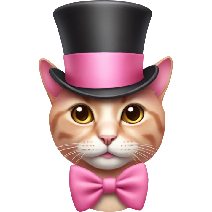 Pink cat wearing a top hat that is pink with a bow  emoji