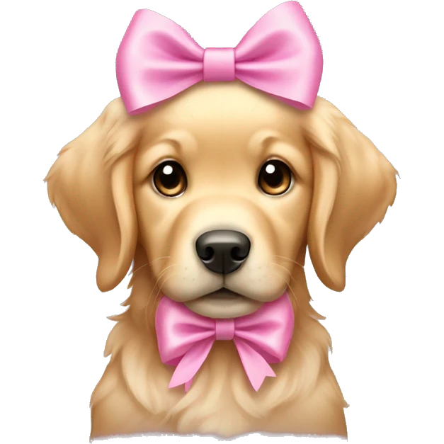 female golden retriever puppy with pink bows above her ears emoji