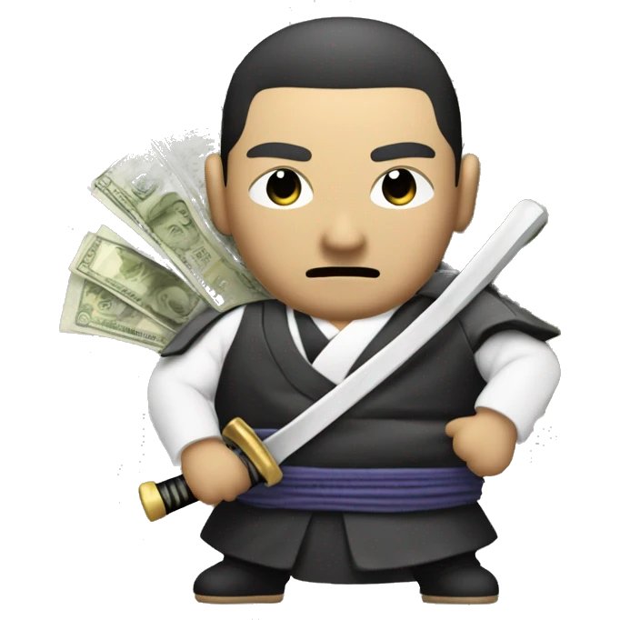 Japanese Yakuza with Samurai Sword but also holding a bag of fat stacks of money emoji