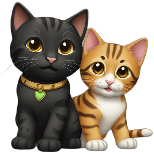 two-cats-bengal-and-cat-black-kitten-together emoji