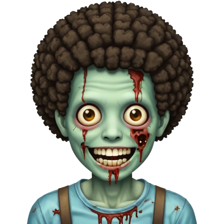 zombie with afro smiling with braces emoji
