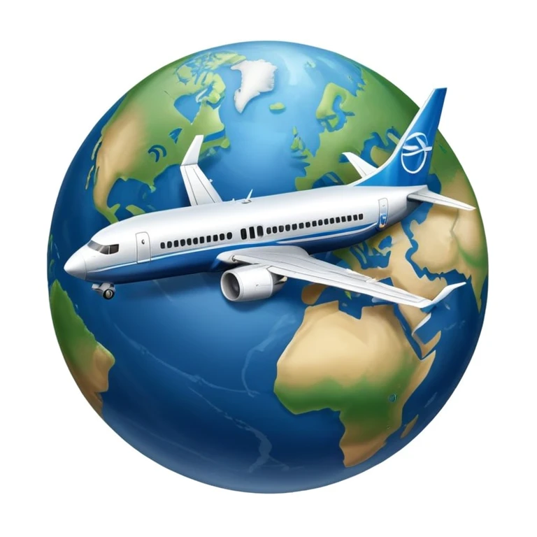 Boeing 737 airplane flying around the world with the Earth below emoji