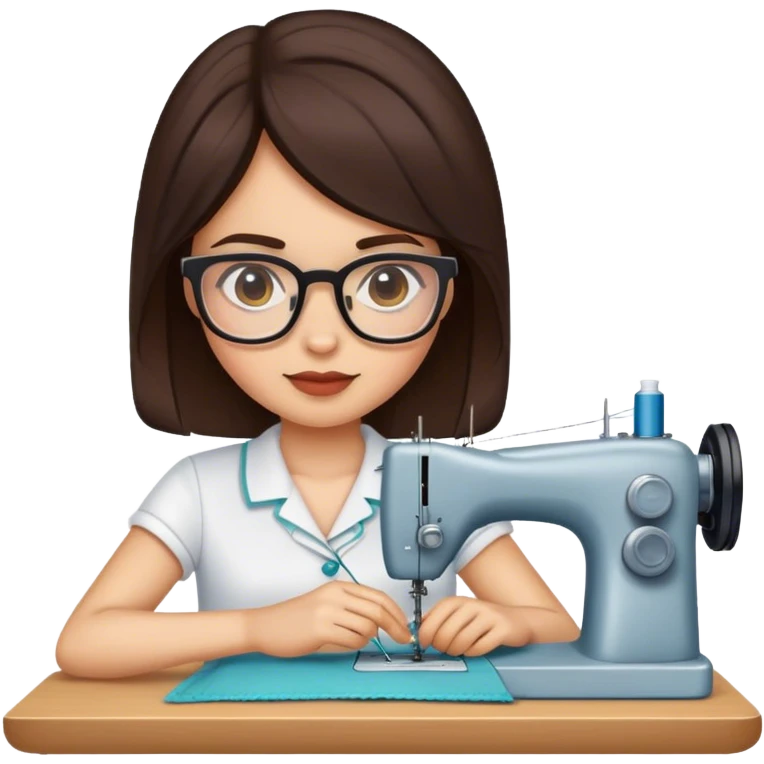 Chica cosiendo con gafas pelo moreno emoji
