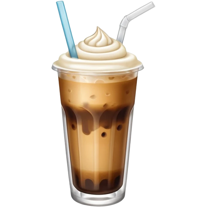 aesthetic iced coffee inside glass cup with glass straw and vanilla foam emoji