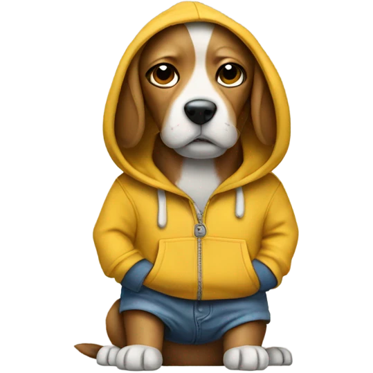 Dog wearing a hoodie with hands in pants pockets emoji