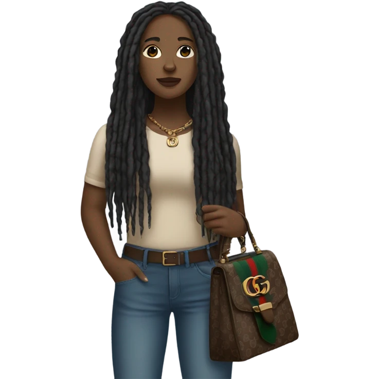 Light skinned black woman with long dreadlocks holding Gucci bag  emoji