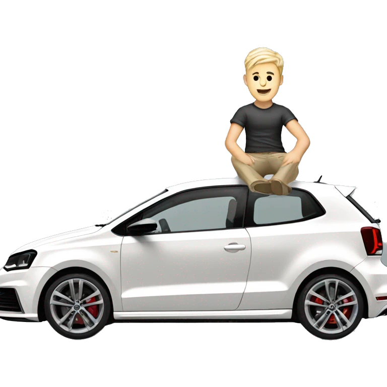 Blonde male sitting in white Volkswagen polo GTI with gold alloys emoji