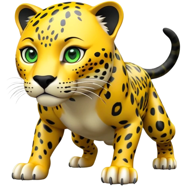 cinematic-jaguar-realistic-full-body-on-all-fours-emoji,-sleek-powerful-frame-poised-for-action,-yellow-fur-adorned-with-bold-black-rosettes,-head-tilted-dramatically,-piercing-green-eyes-locked-onto-its-prey,-simplified-yet-realistic-focus emoji