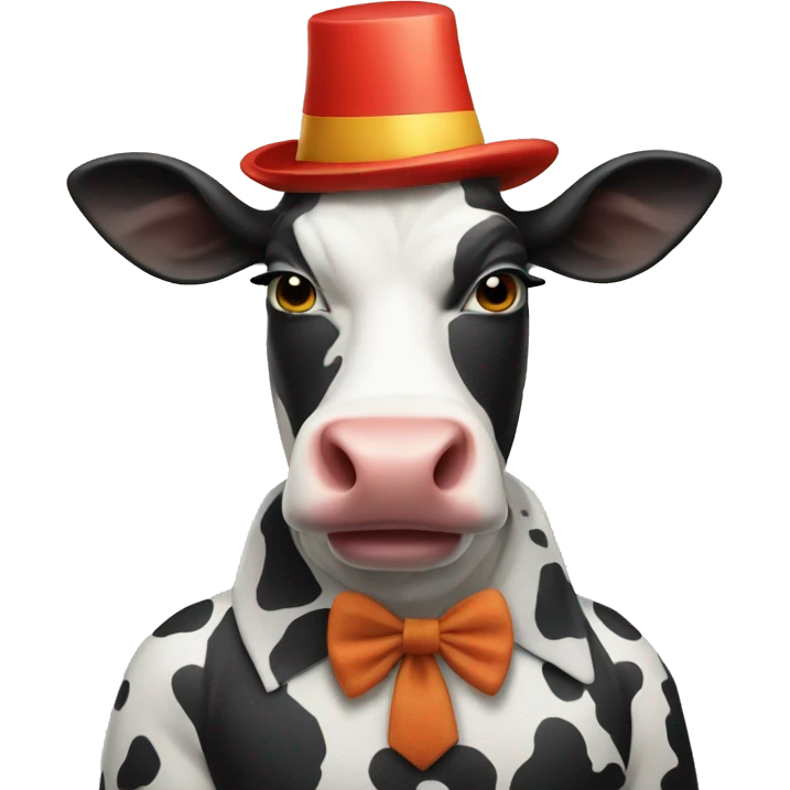 A cow that is dress up like a clown emoji