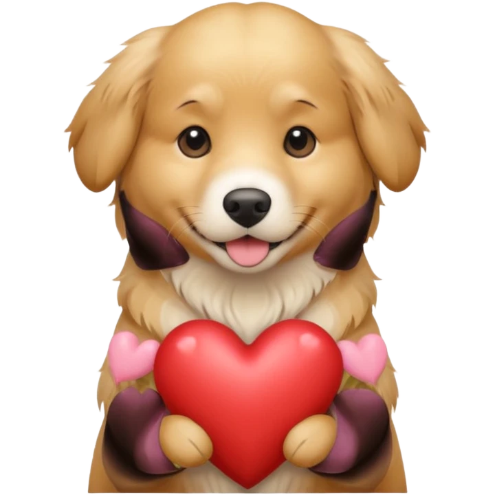 Golden retriever dog with a heart emoji