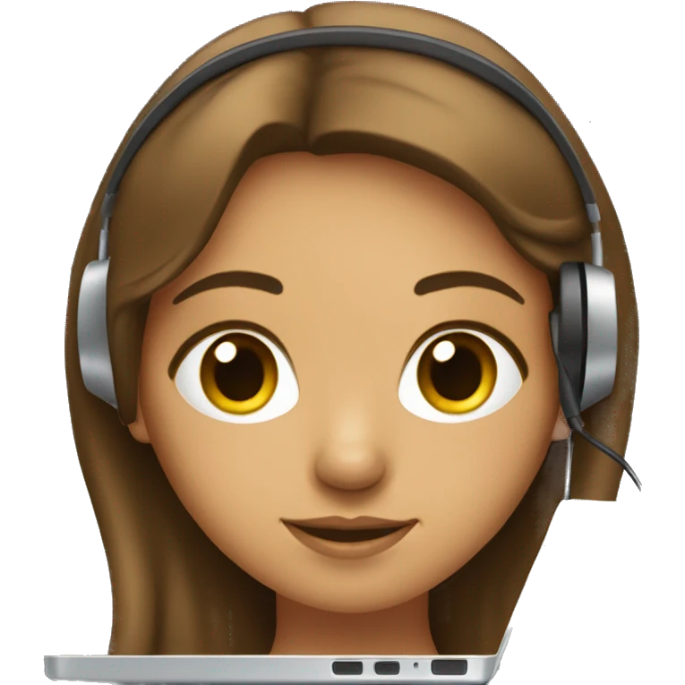 Brunette girl/ with Nostril golden, sitting on her Laptop with Headset on work emoji