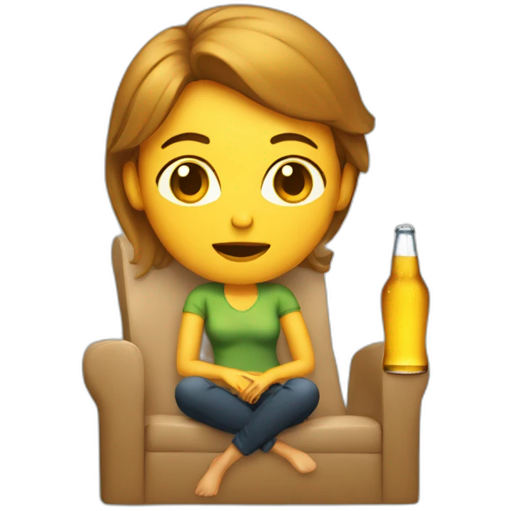woman sitting on a chair with a bottle of beer holding her head emoji