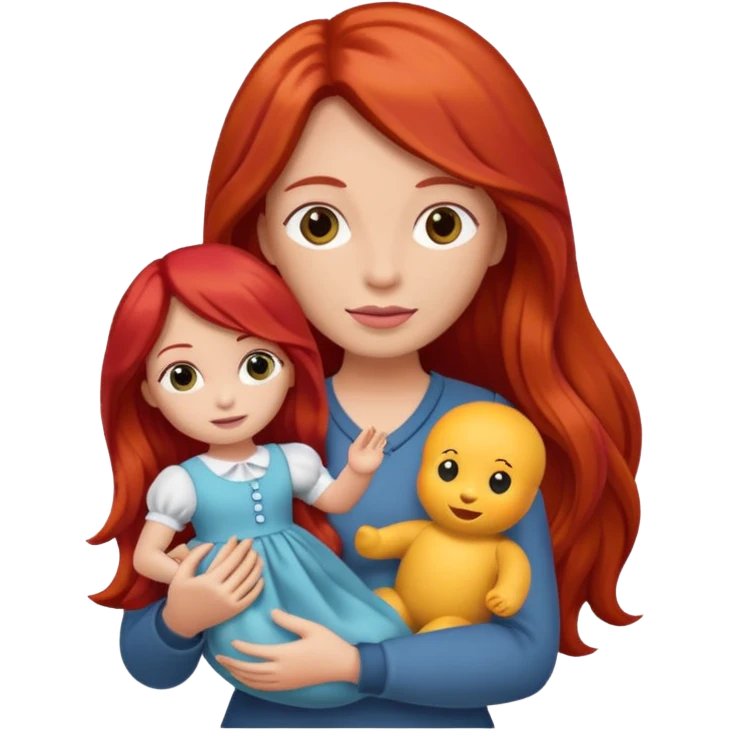 long red haired woman holding  doll emoji
