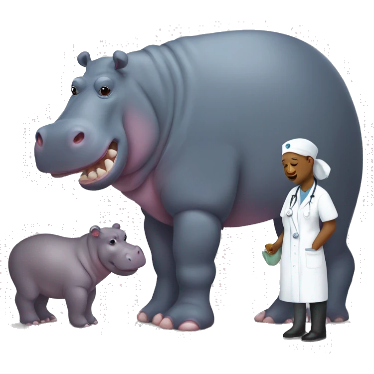 Sick dad hippo with mom nurse hippo emoji