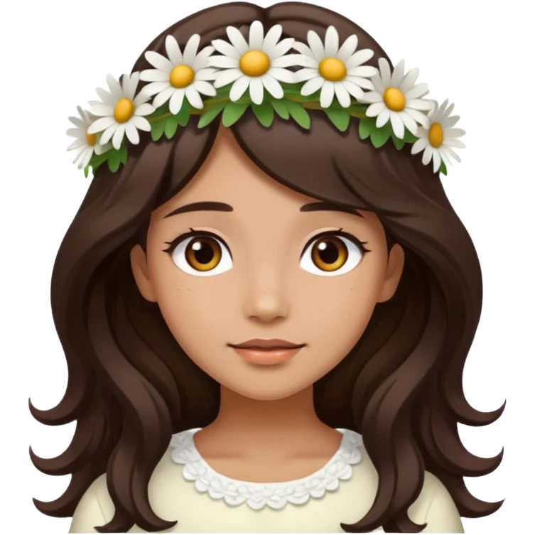 ["Medium skin tone female, long dark-brown hair with gentle waves, wearing a white daisy floral crown."] emoji