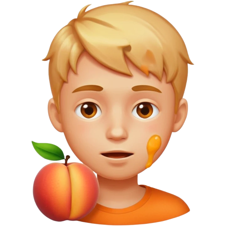 Boy with his face stuck in a juicy peach emoji