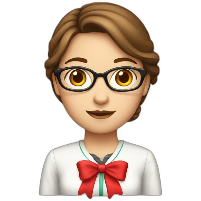 brown hair female school teacher with a red bow emoji