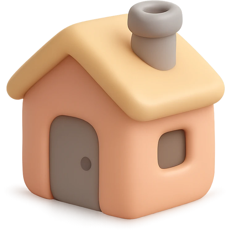 A simple cute house with a chimney and a door, rounded corners, smooth plastic texture, pastel colors emoji