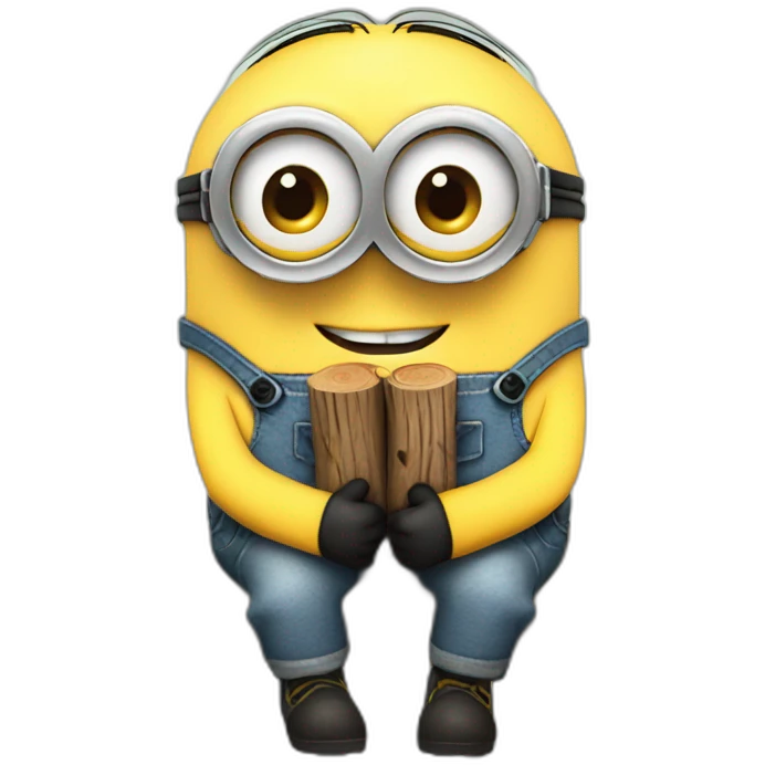minion cute sitting on a bench and hugging a log emoji