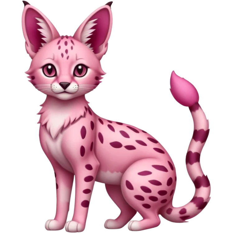 Pink Magenta Pastel-Rose Serval, full body emoji