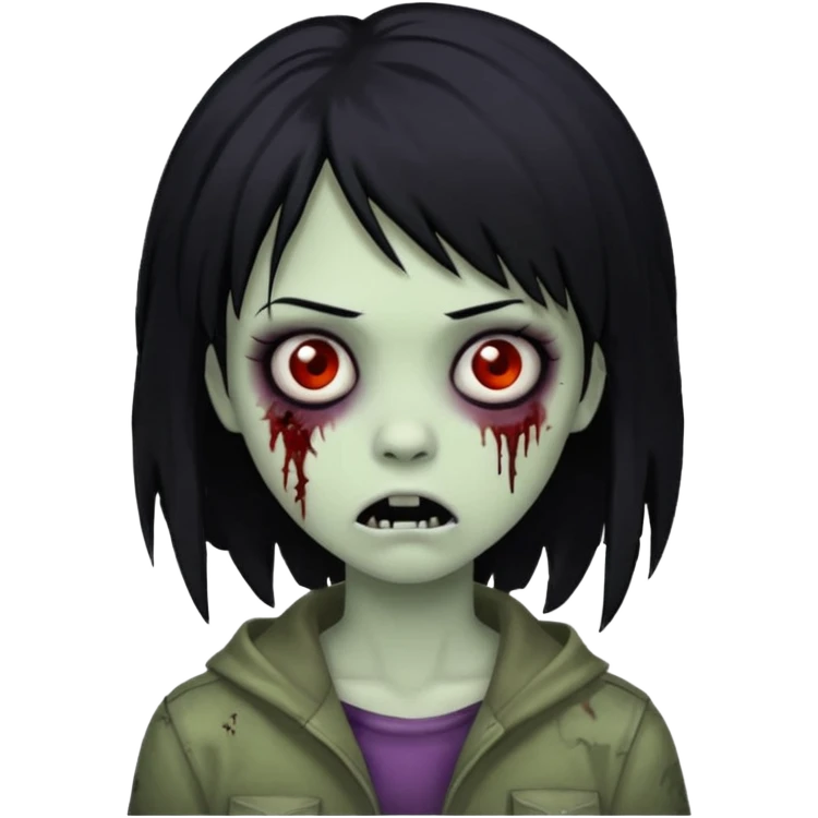 Girl, zombie, black hair, medium long, emo, shaggy, dark, spooky, creepy expression emoji