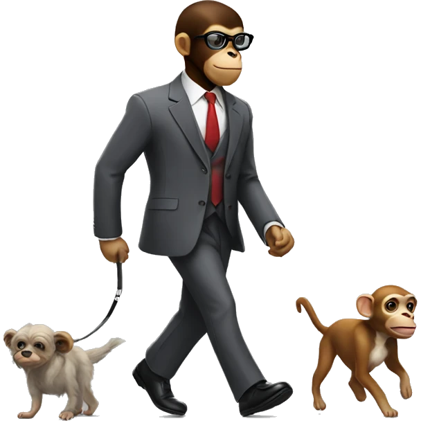 Monkey in a suit walking a dog emoji