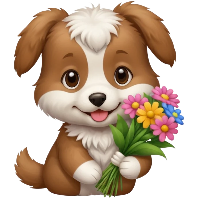 puppy dog holding flowers emoji