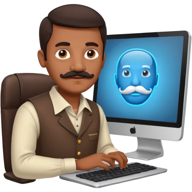 Indian man with a mustache coding on a computer  emoji