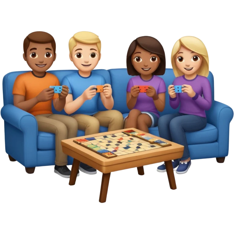 group of friends on couch playing a game emoji