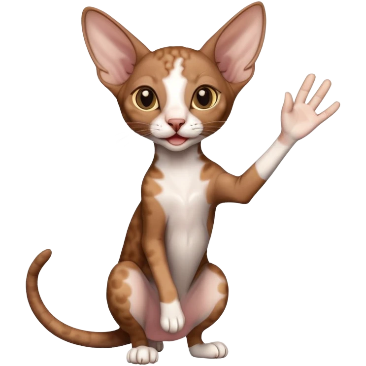 brown colored cornish rex cat waving emoji