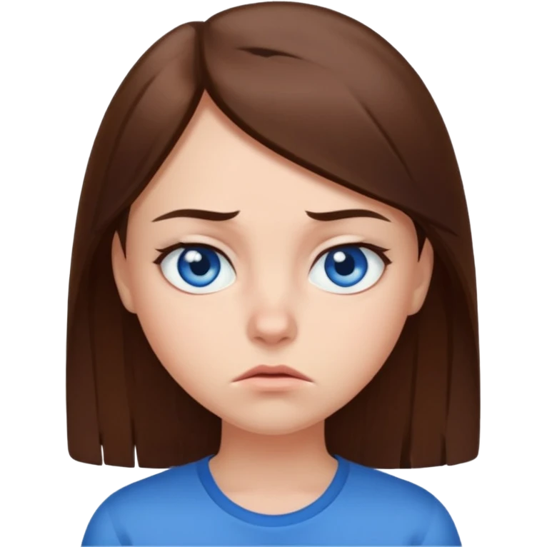 Girl with blue eyes straight brown hair with an annoyed face  emoji
