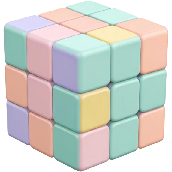 A 3x3 Rubik's Cube with pastel colors: light pink, baby blue, mint green, lavender, light yellow, peach, minimalist iOS emoji style emoji