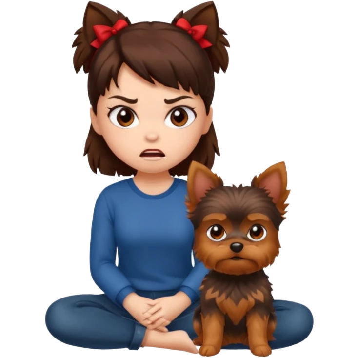 Angry Brunette girl with red yorkie  emoji