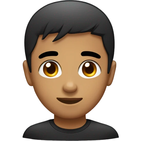 short black straight not combed hair to all the way down, black eyebrow teen round face emoji