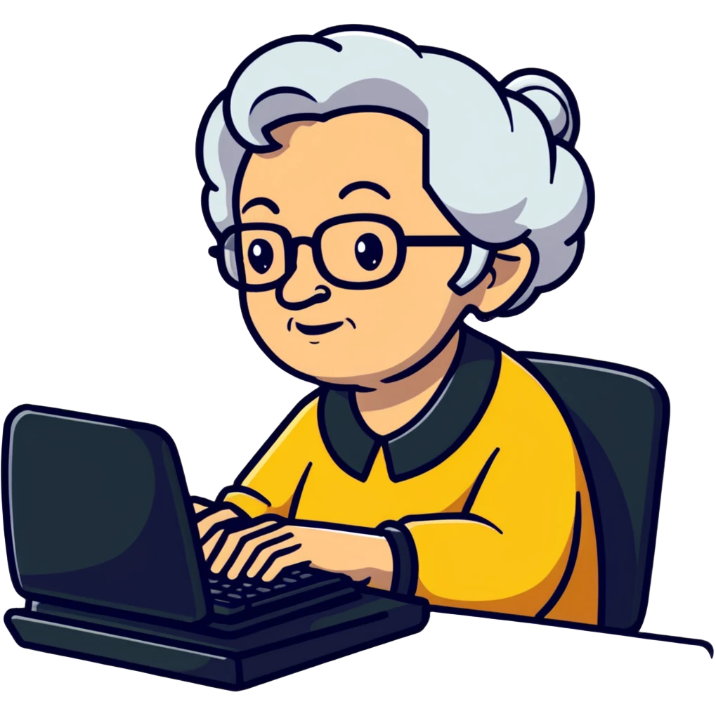 grandma typing on a computer emoji