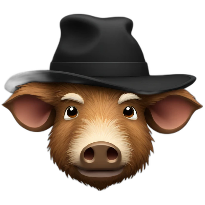 fullface wild brown boar tired of life with stubble in a black jacket and a black winter hat emoji