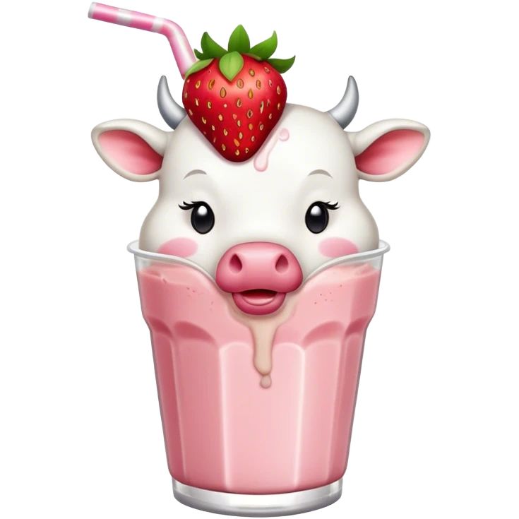 Strawberry cow drinking a milkshake emoji