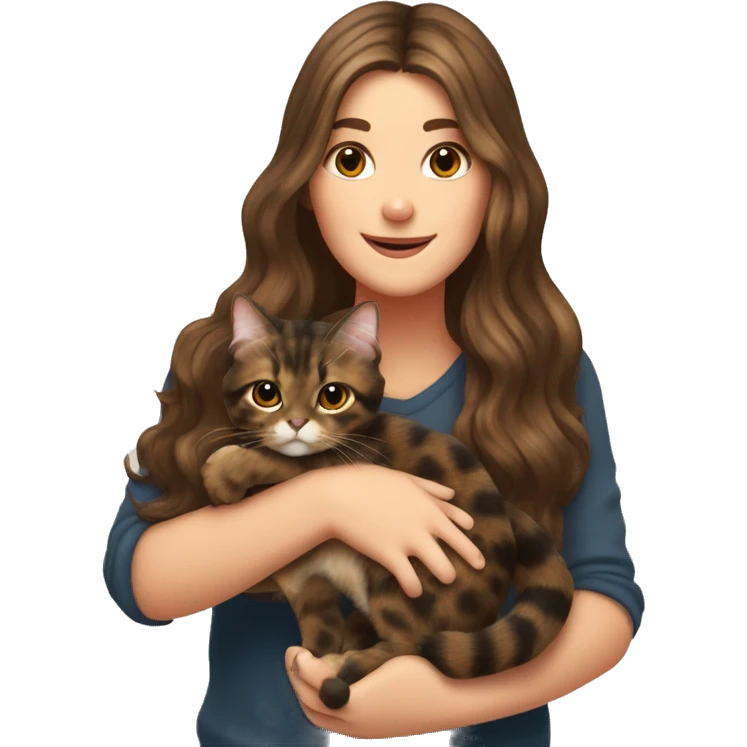 Tortoiseshell cat being held by a white girl with long wavy brown hair  emoji