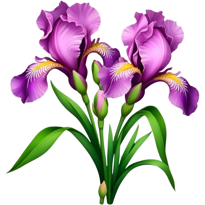 bouquet Pink Iris, luxuriant, leaf, bud emoji