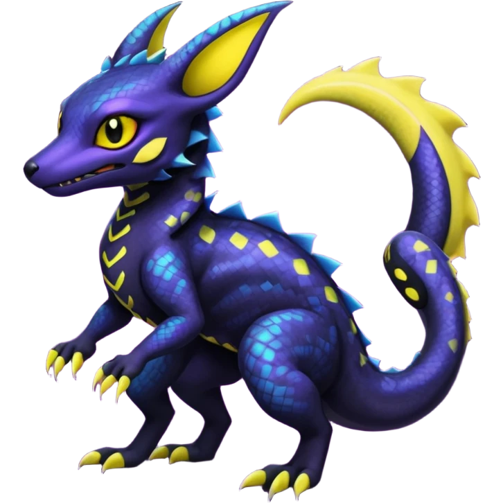 Anthropomorphic Scaley Exotic Salandit-Noibat-Umbreon-Fakémon-hybrid-creature (full body)  emoji