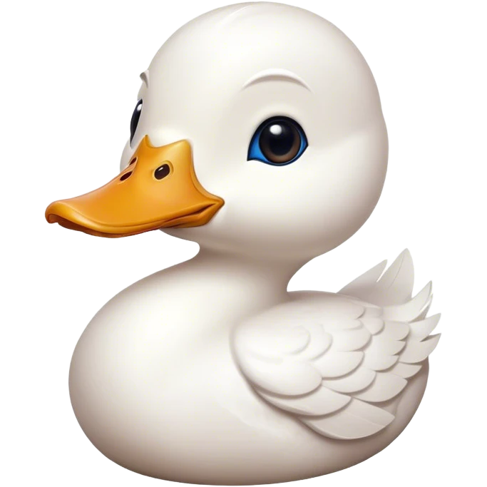 Cinematic Noble White Duck Portrait Emoji, Poised and regal, with a sleek, streamlined build and a pristine, well-groomed pure white plumage, deep-set soulful bright eyes, Simplified yet sharp and sophisticated features, highly detailed, glowing with a soft, dignified glow, high shine, intelligent and graceful, stylized with an air of aquatic elegance, focused and attentive, soft glowing outline, capturing the essence of a watchful and confident waterfowl, so majestic it feels as though it could glide out of the screen with effortless authority! emoji