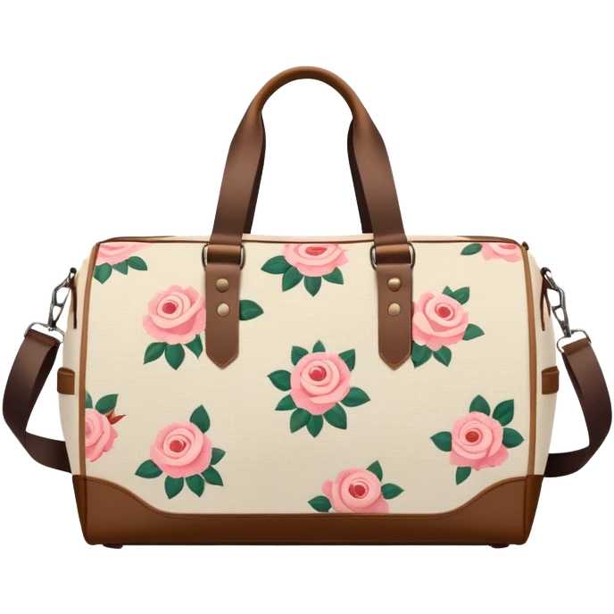 A sports bag with a pale beige print in a small roses emoji