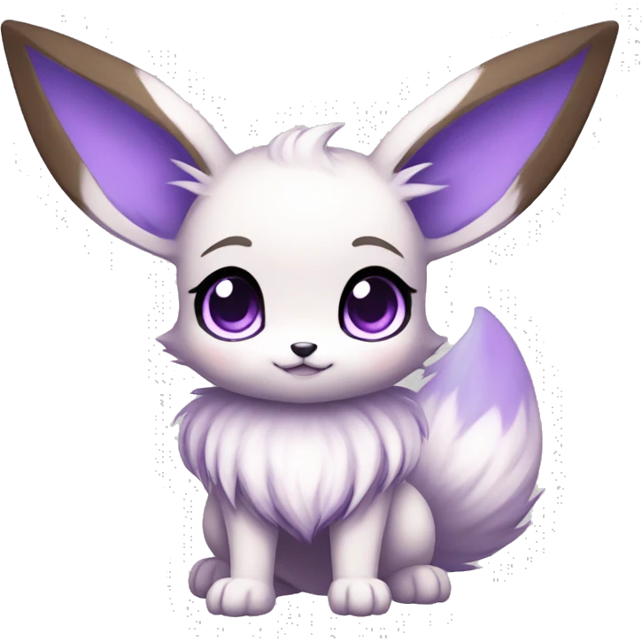 Kawaii Pale Eevee with dark brown long emo hair covering her violet eyes Full Body emoji