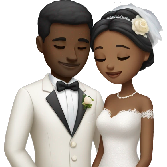 African Groom and bride. Tall Groom. Short bride. Black hair. Hugging each other. Eyes closed. Up close. emoji