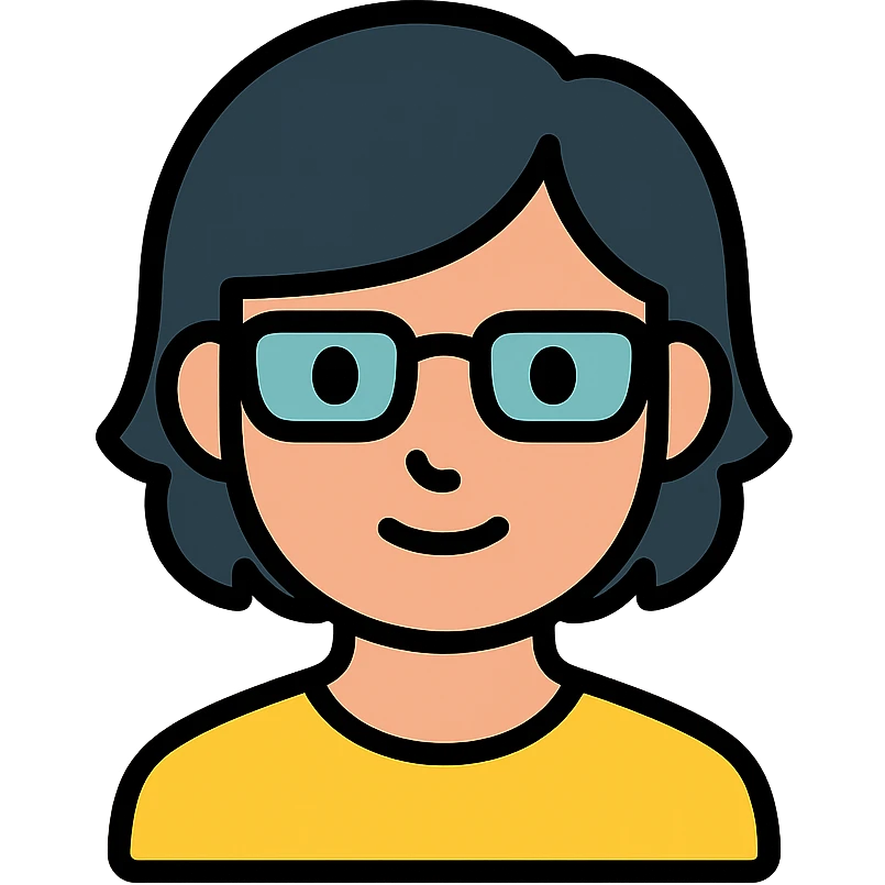 a dark-haired guy with hair to his earlobes, square glasses, brown eyes emoji