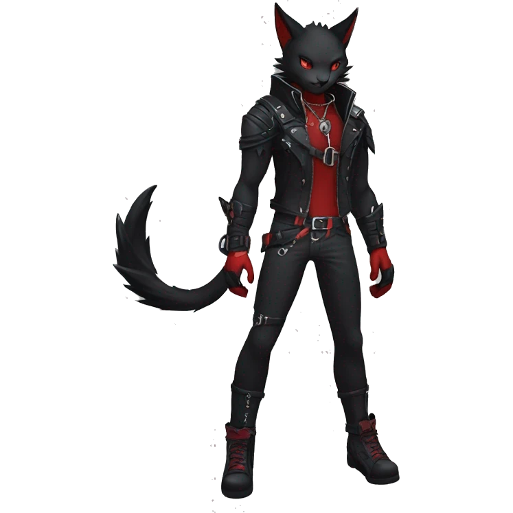 Anthro cool edgy black punk red fantasy nargacuga-bat-cat-Fakemon collar harness full body emoji