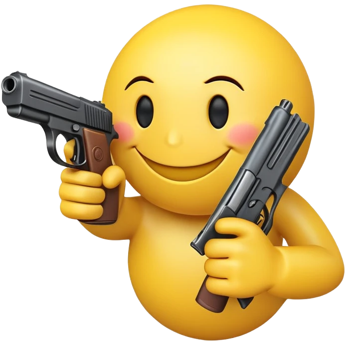 A yellow smiley face pointing a gun at the viewer emoji