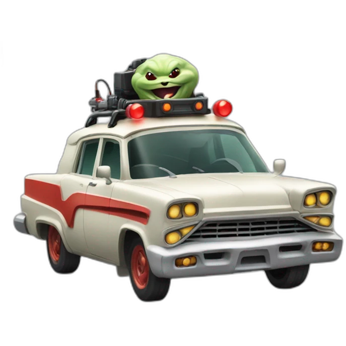 zuul ghostbuster driving a car looking happy emoji
