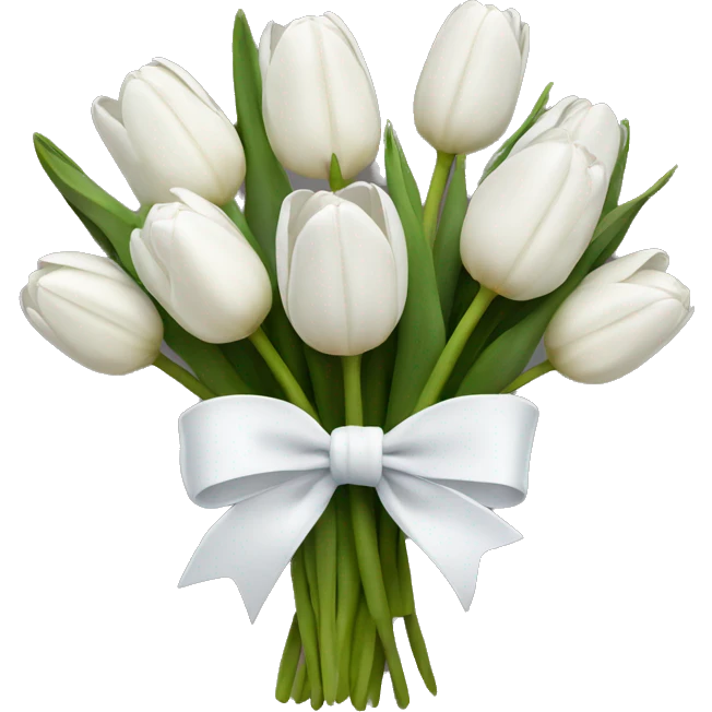 white tulip bouquet with a white bow holding the flowers together emoji