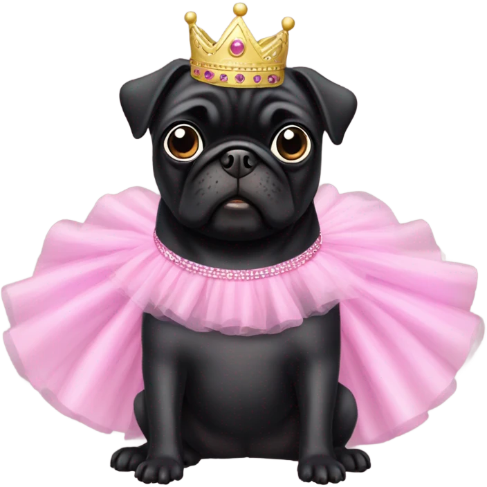 Black pug as a princess in pink tutu dress emoji